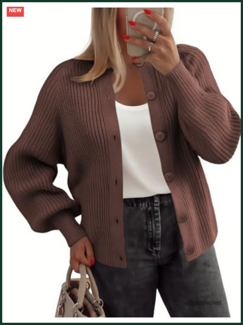 Chunky Knit Long Sleeve Cardigan for Women Button Down Crew Neck Fall Sweater